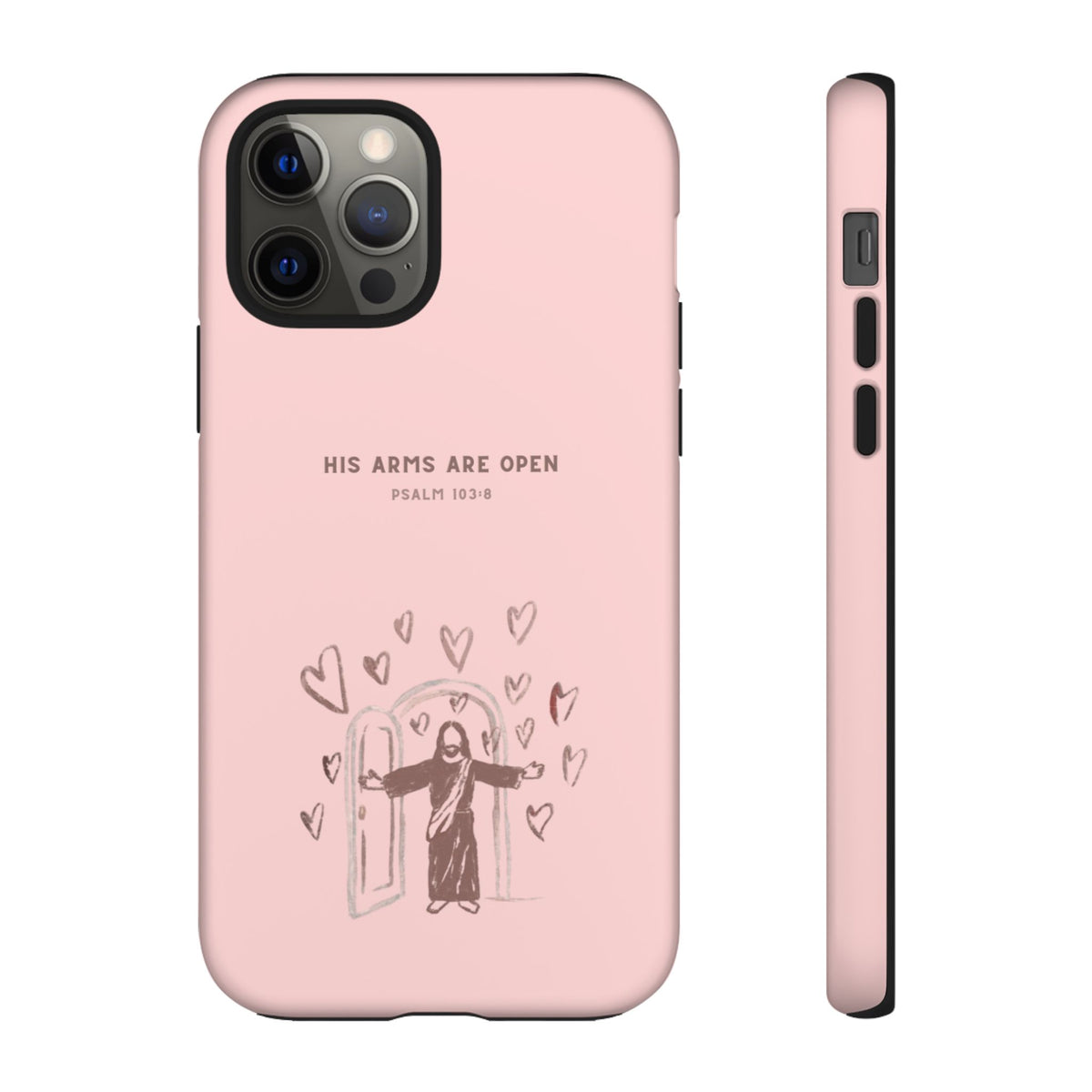 Christelijk telefoonhoesje Zijn armen staan open roze mat