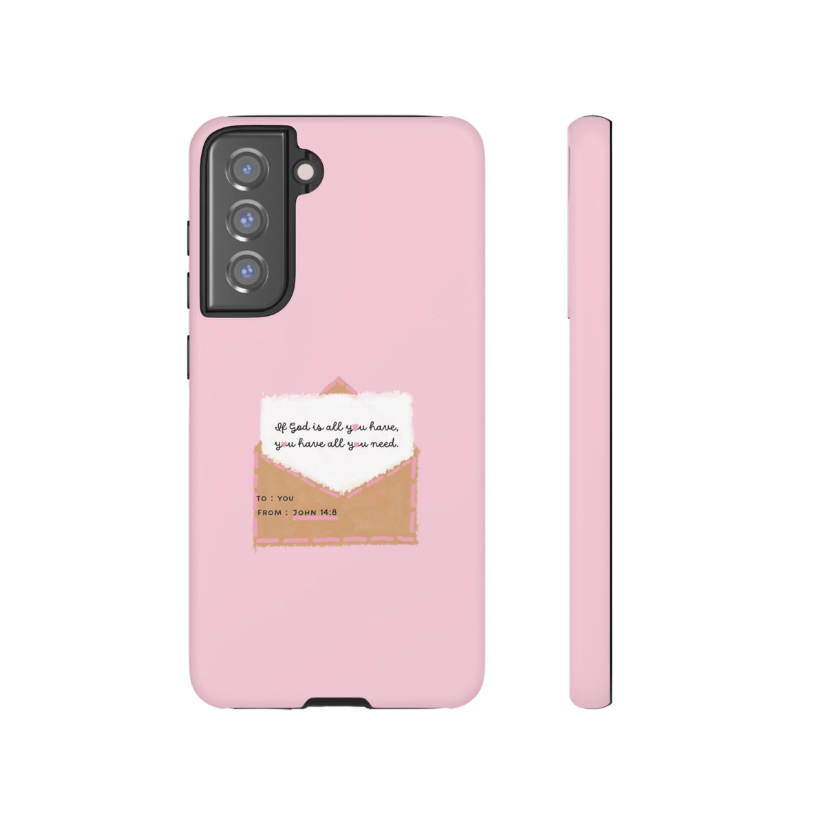 Christelijk telefoonhoesje God is alles wat je nodig hebt roze mat