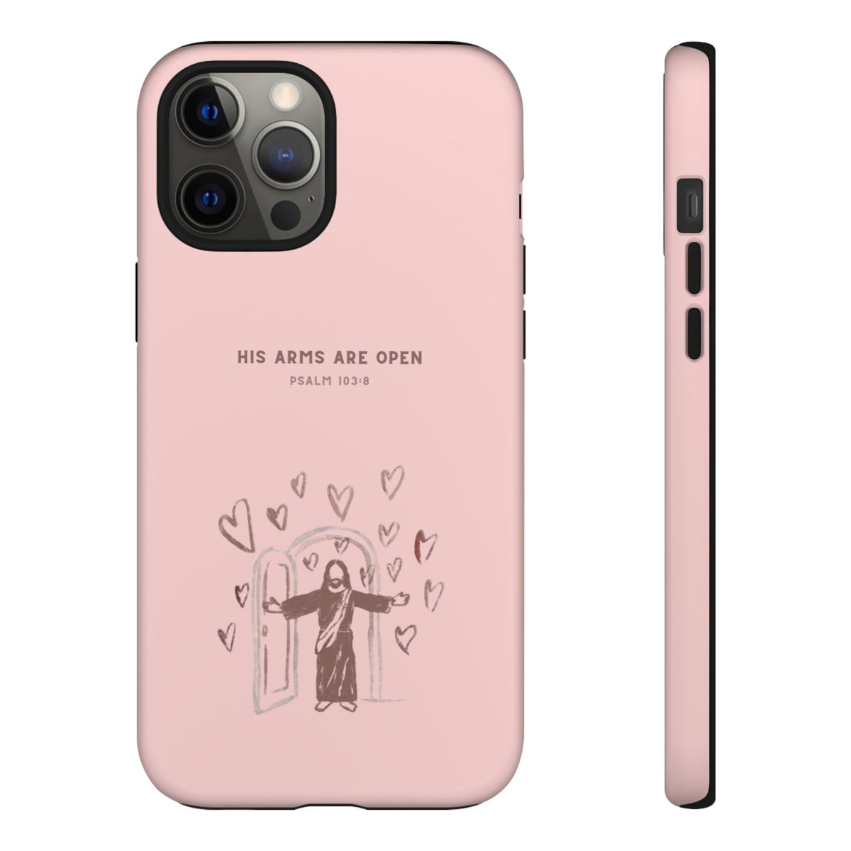 Christelijk telefoonhoesje Zijn armen staan open roze mat