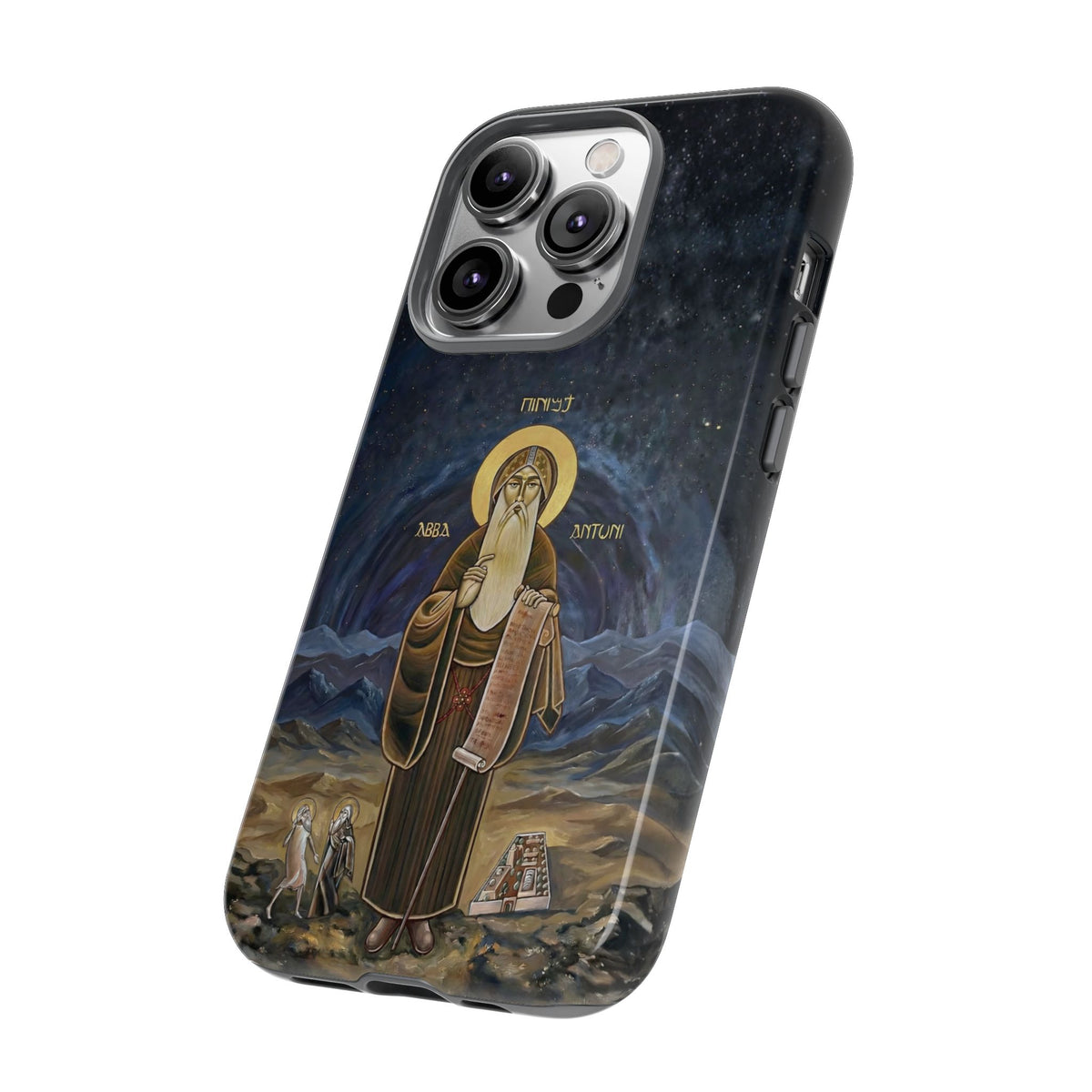 Christelijk telefoonhoesje Sint-Antonius de Grote donkerblauw mat
