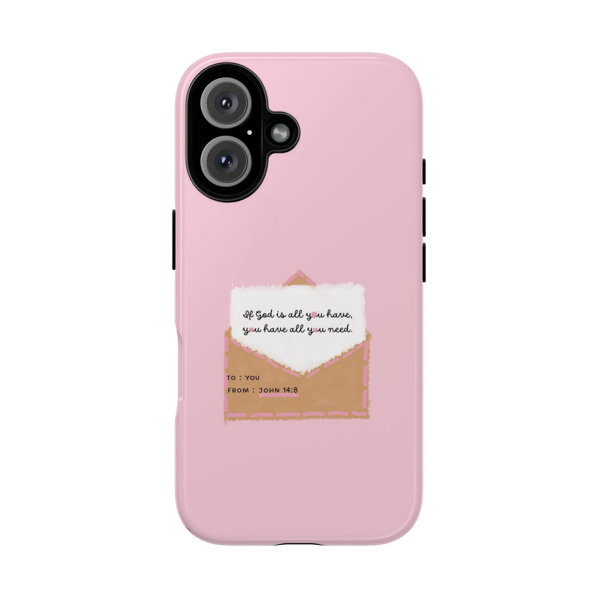 Christelijk telefoonhoesje God is alles wat je nodig hebt roze mat