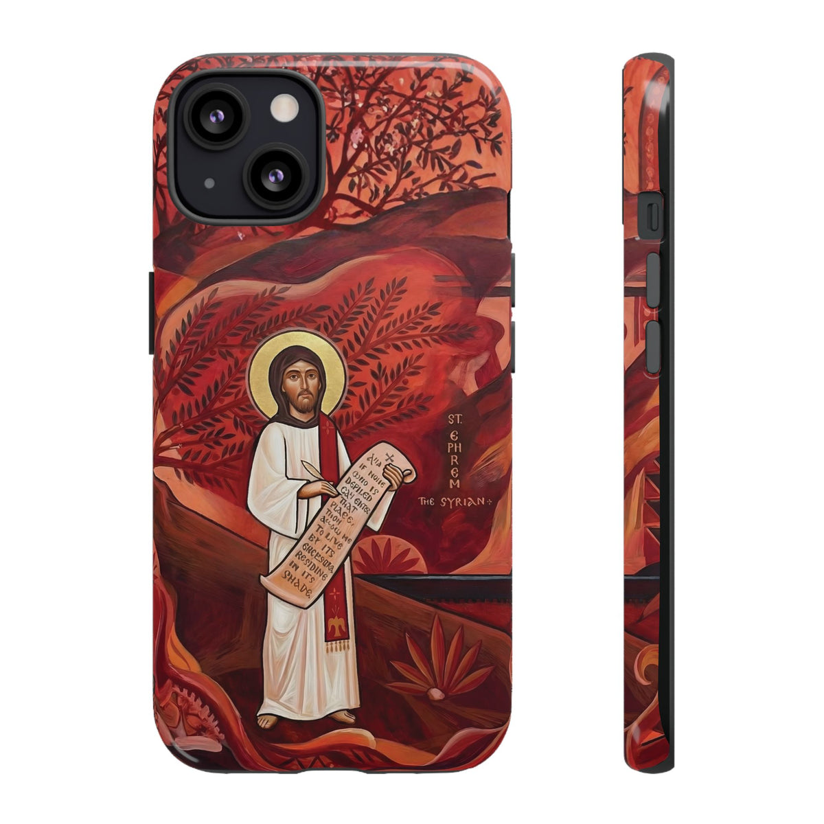 Christelijk telefoonhoesje Sint-Efrem de Syriër rood mat