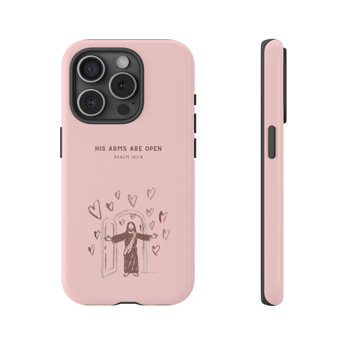 Christelijk telefoonhoesje Zijn armen staan open roze mat