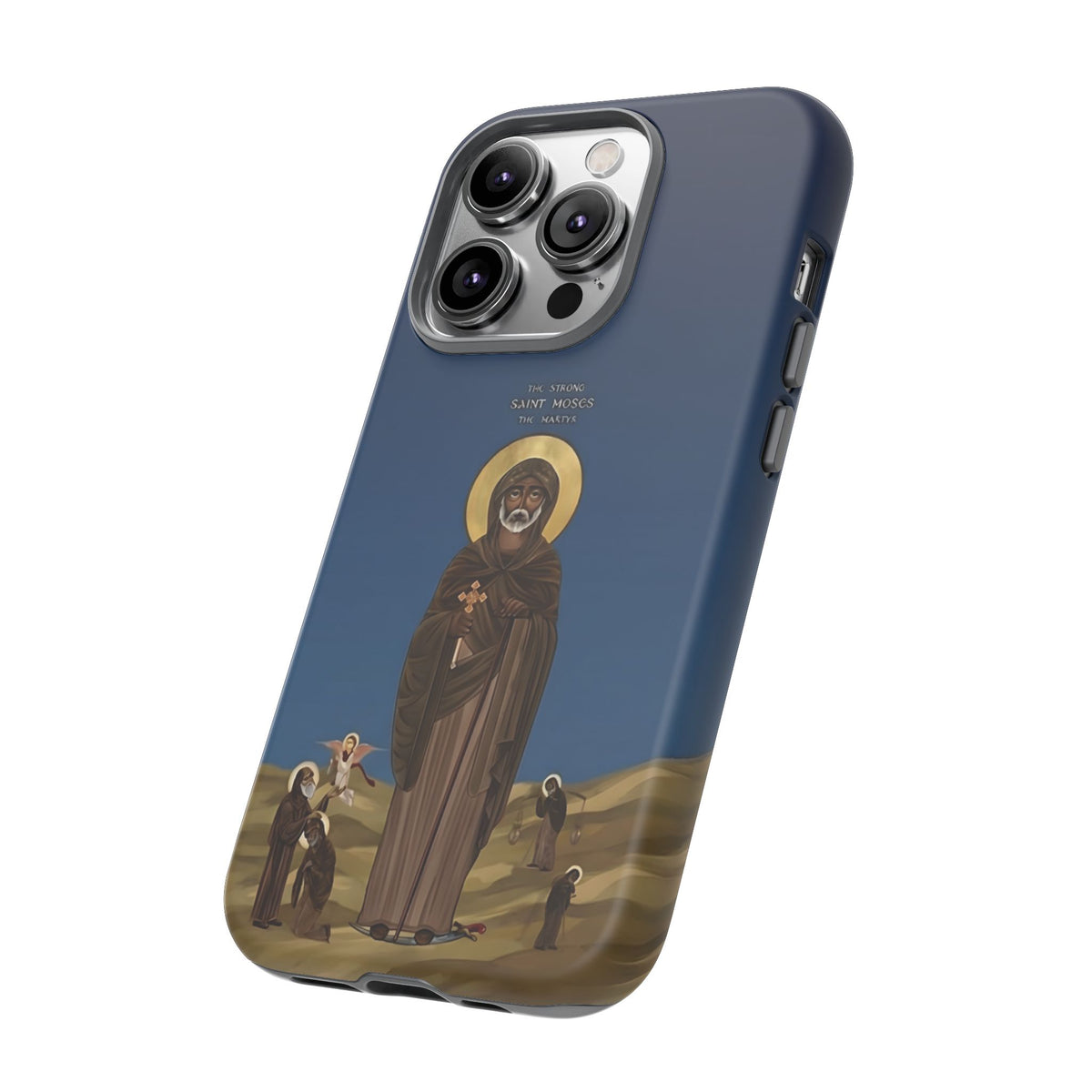 Christelijk telefoonhoesje Sint-Mozes de Sterke blauw mat