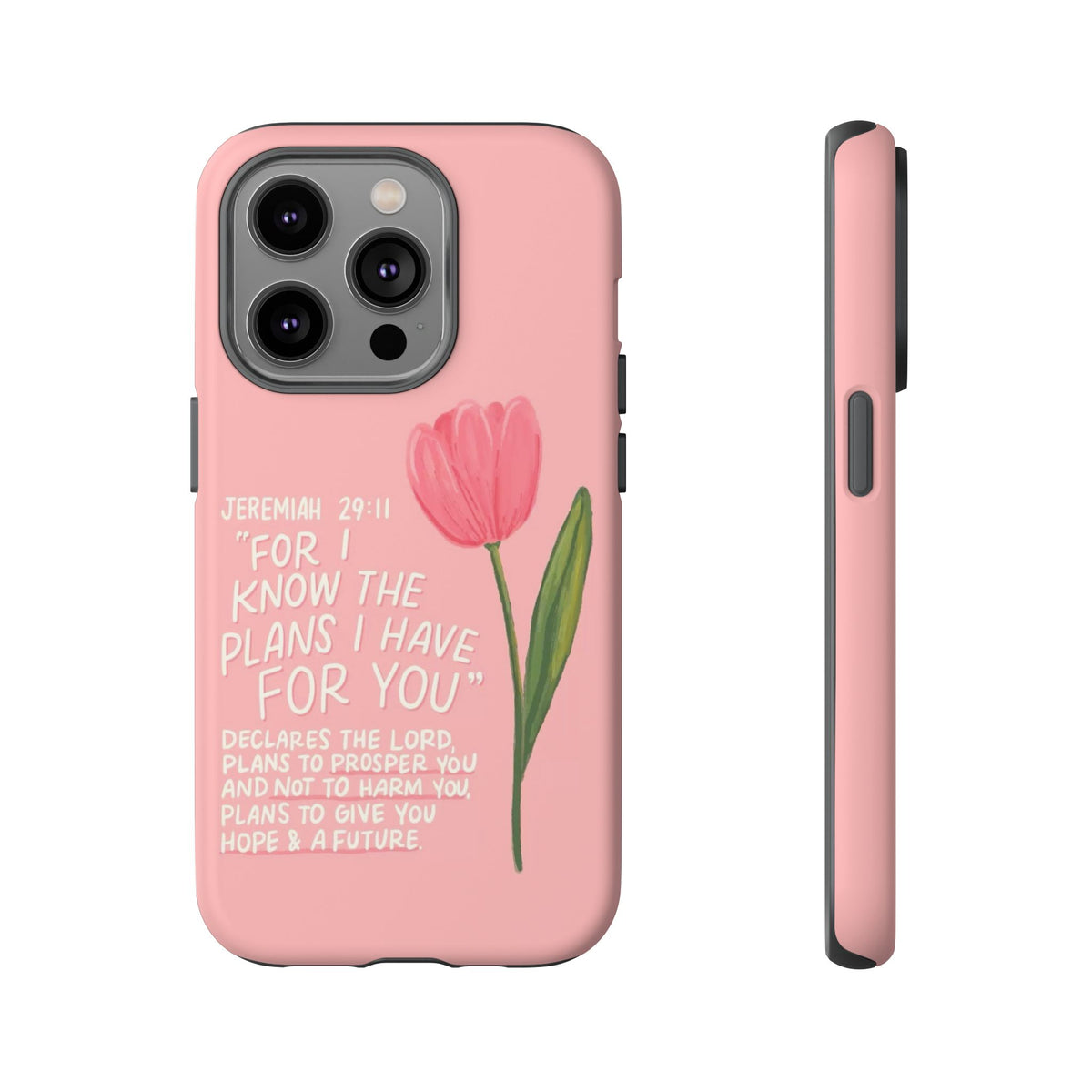 Christelijk telefoonhoesje Ik ken de plannen roze mat