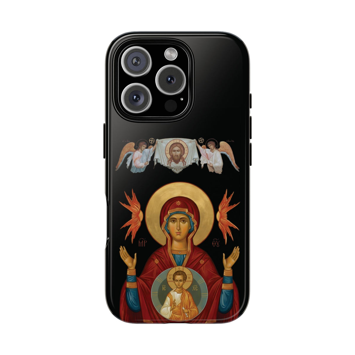 Christelijk telefoonhoesje De Heilige Maagd Maria zwart mat