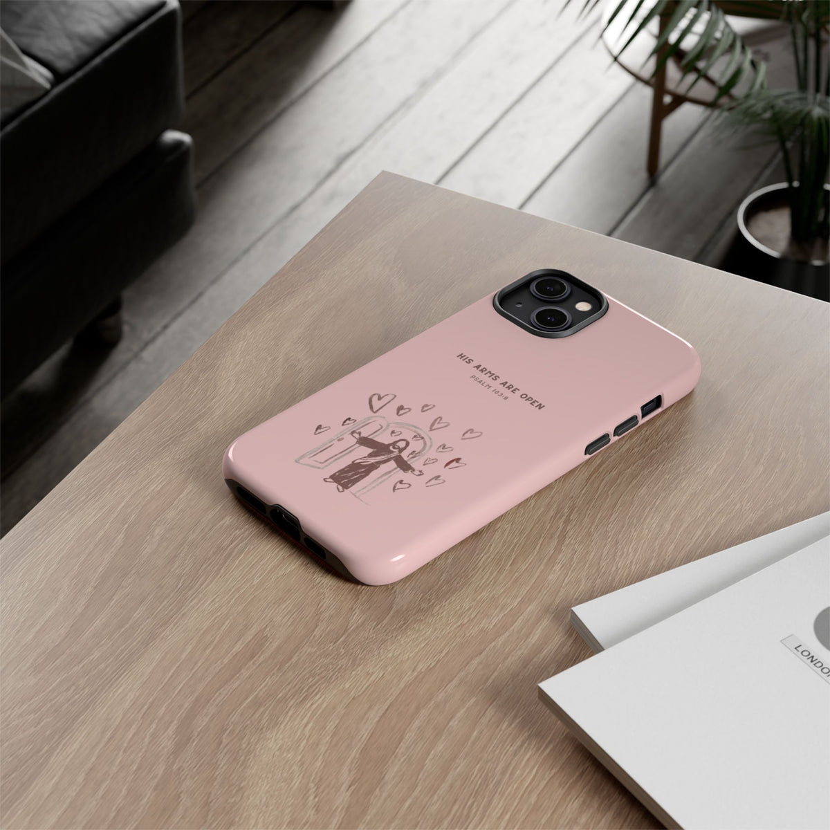 Christelijk telefoonhoesje Zijn armen staan open roze mat