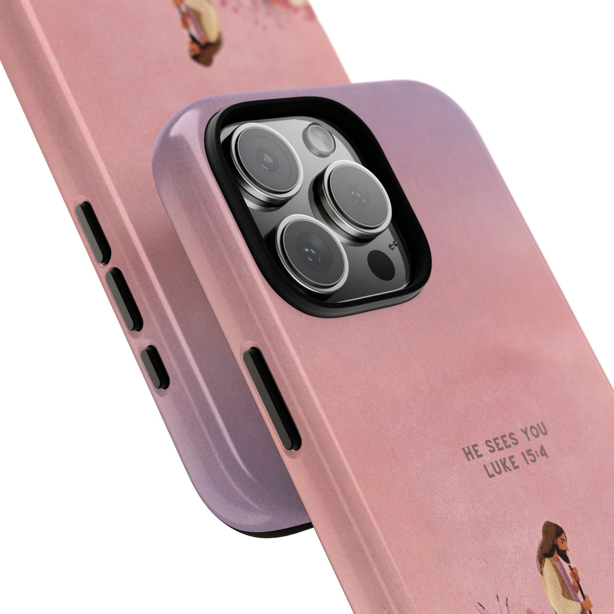 Christelijk telefoonhoesje Hij ziet jou roze mat