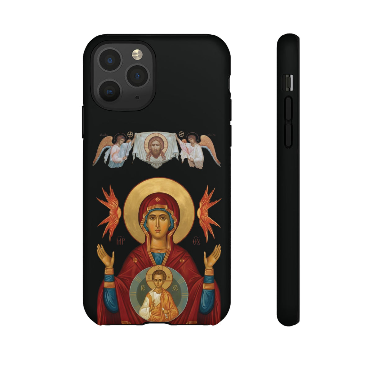 Christelijk telefoonhoesje De Heilige Maagd Maria zwart mat