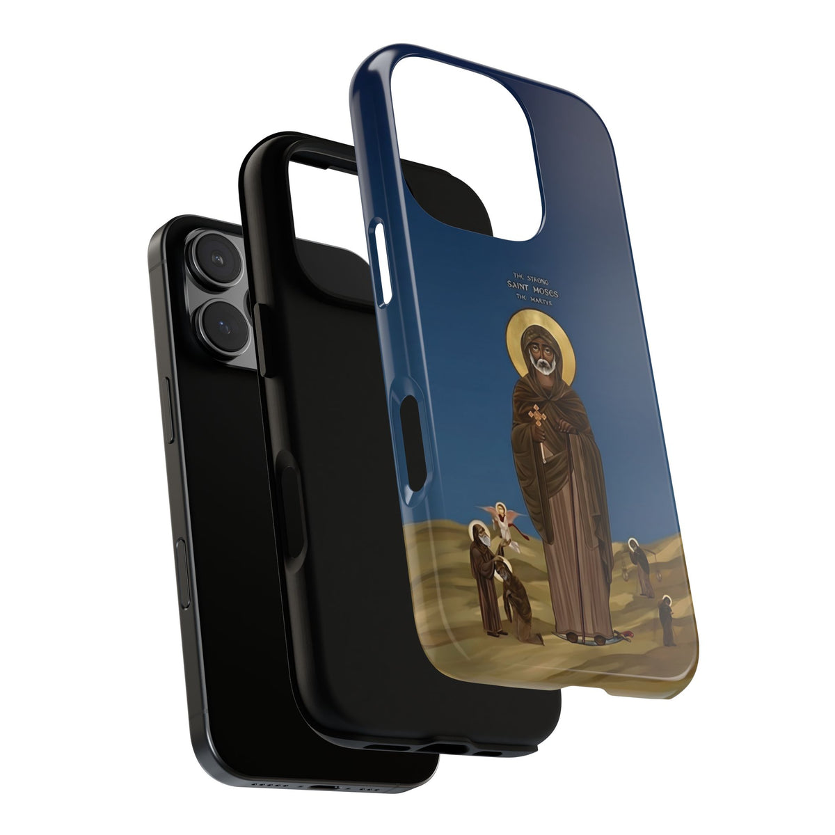 Christelijk telefoonhoesje Sint-Mozes de Sterke blauw mat