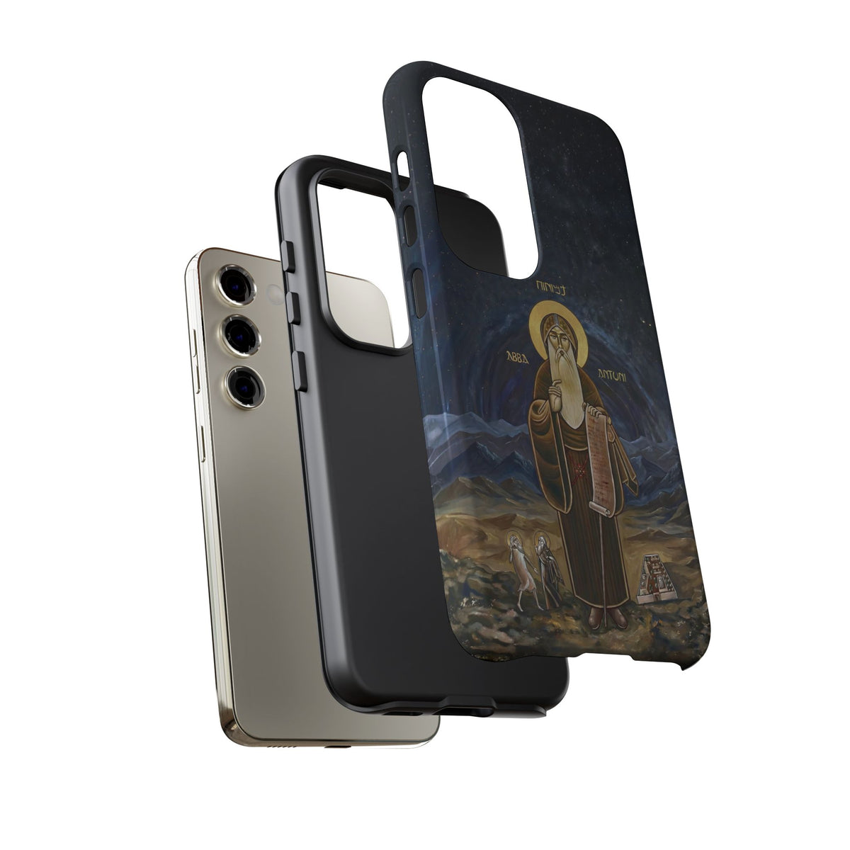 Christelijk telefoonhoesje Sint-Antonius de Grote donkerblauw mat