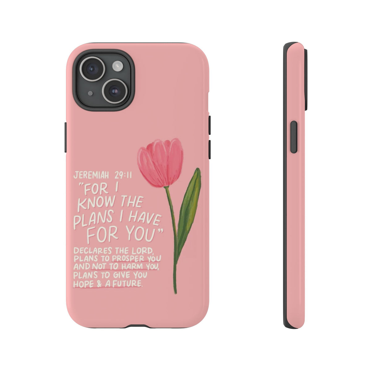 Christelijk telefoonhoesje Ik ken de plannen roze mat