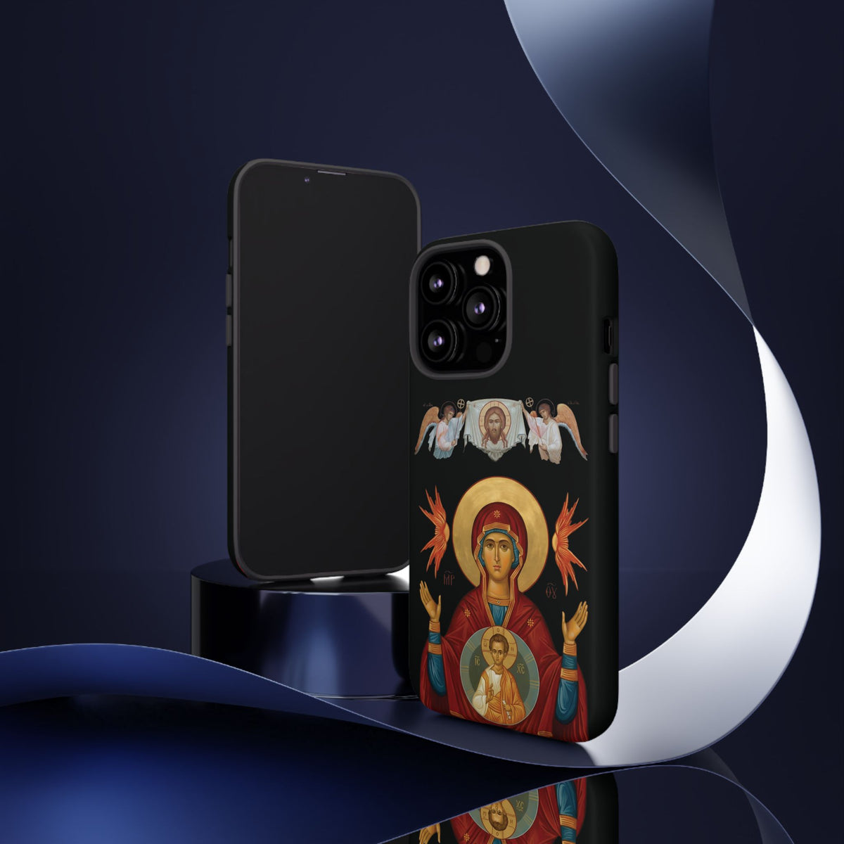 Christelijk telefoonhoesje De Heilige Maagd Maria zwart mat