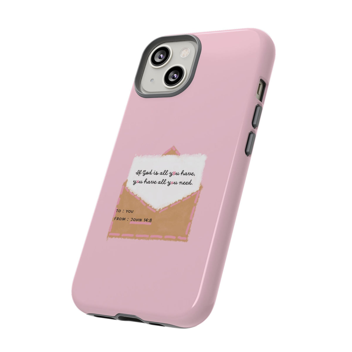 Christelijk telefoonhoesje God is alles wat je nodig hebt roze mat