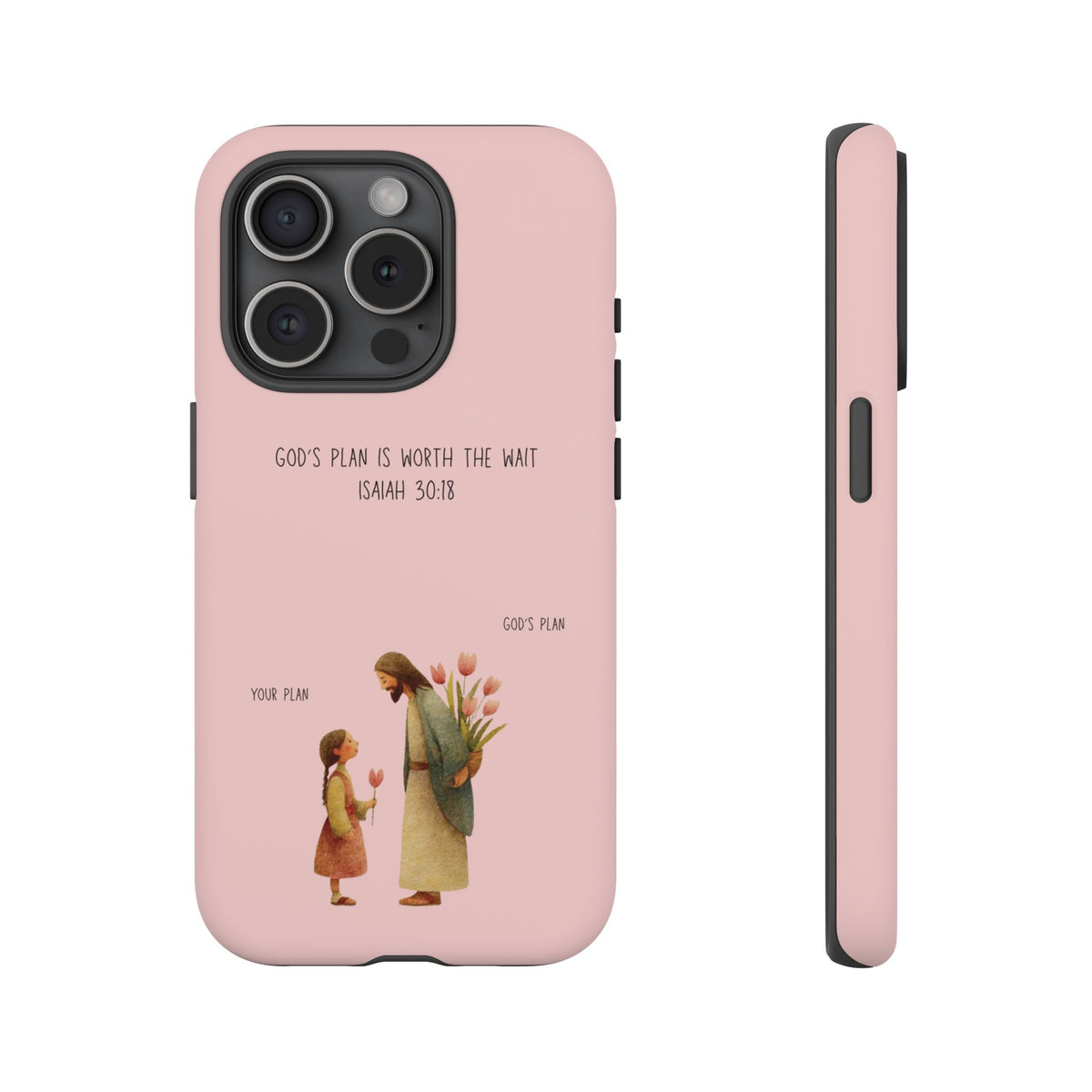 Christelijk telefoonhoesje Gods plan is beter roze mat