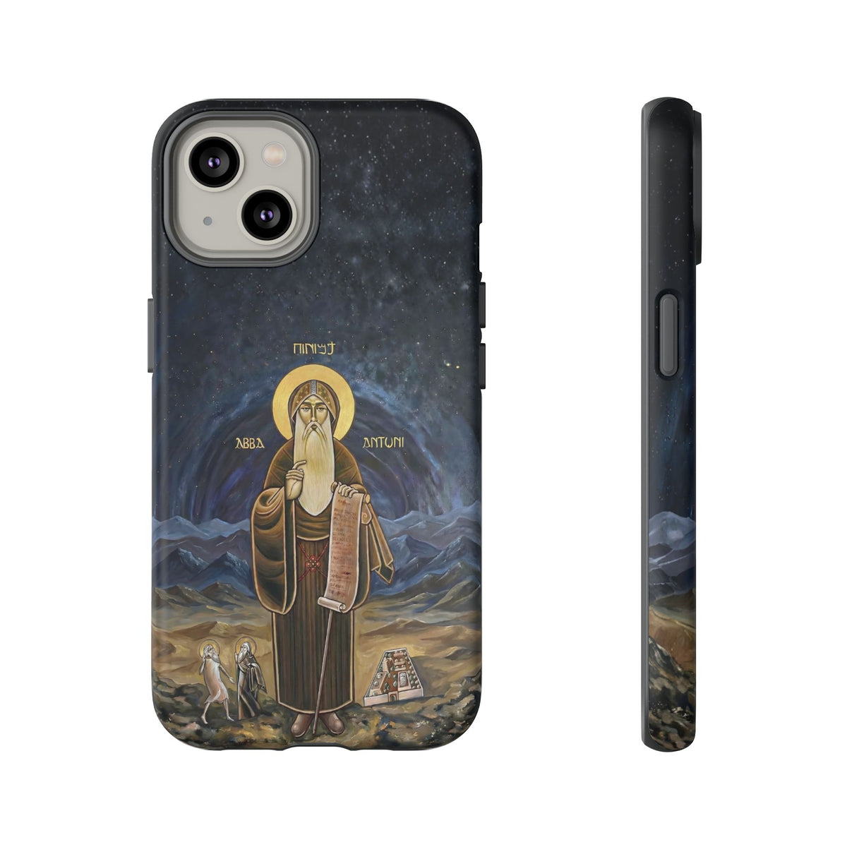 Christelijk telefoonhoesje Sint-Antonius de Grote donkerblauw mat