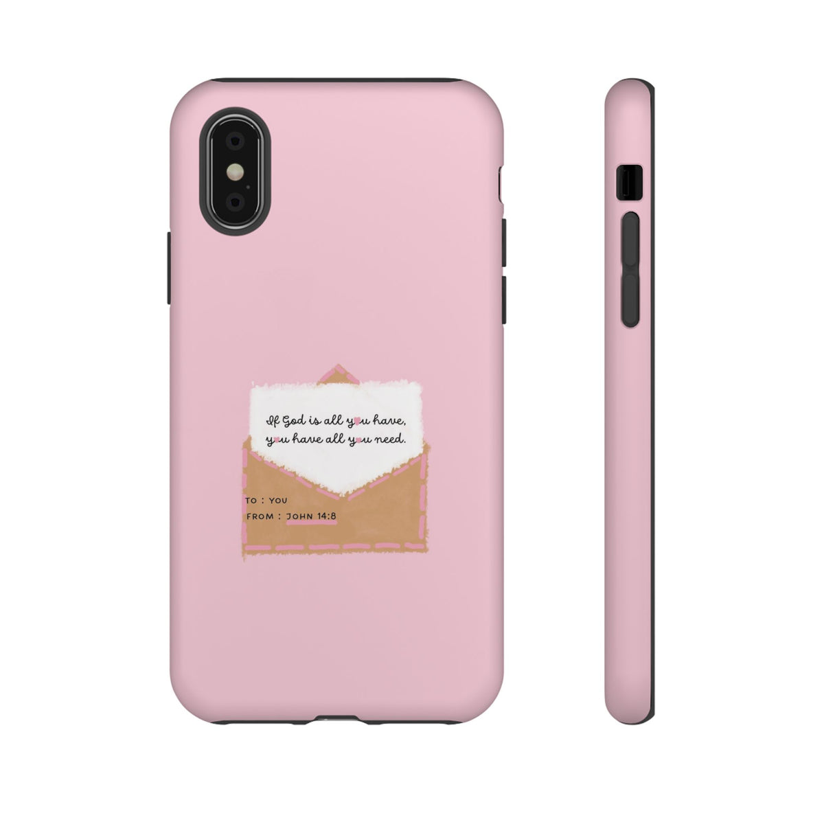 Christelijk telefoonhoesje God is alles wat je nodig hebt roze mat