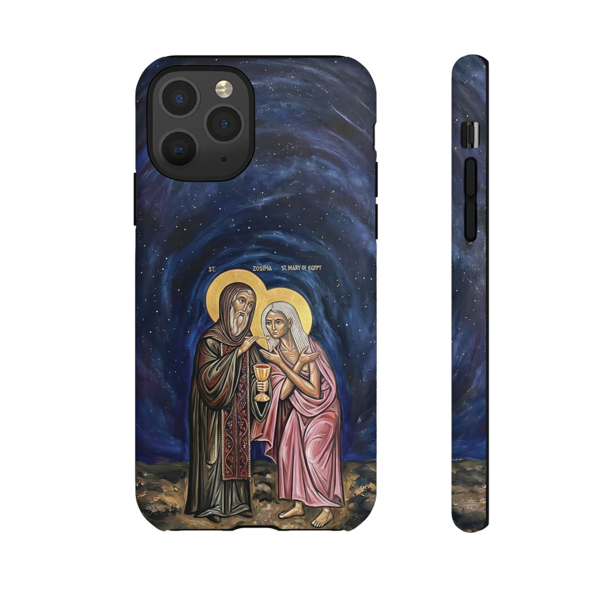 Christelijk telefoonhoesje Maria van Egypte en Sint-Zosimas donkerblauw mat
