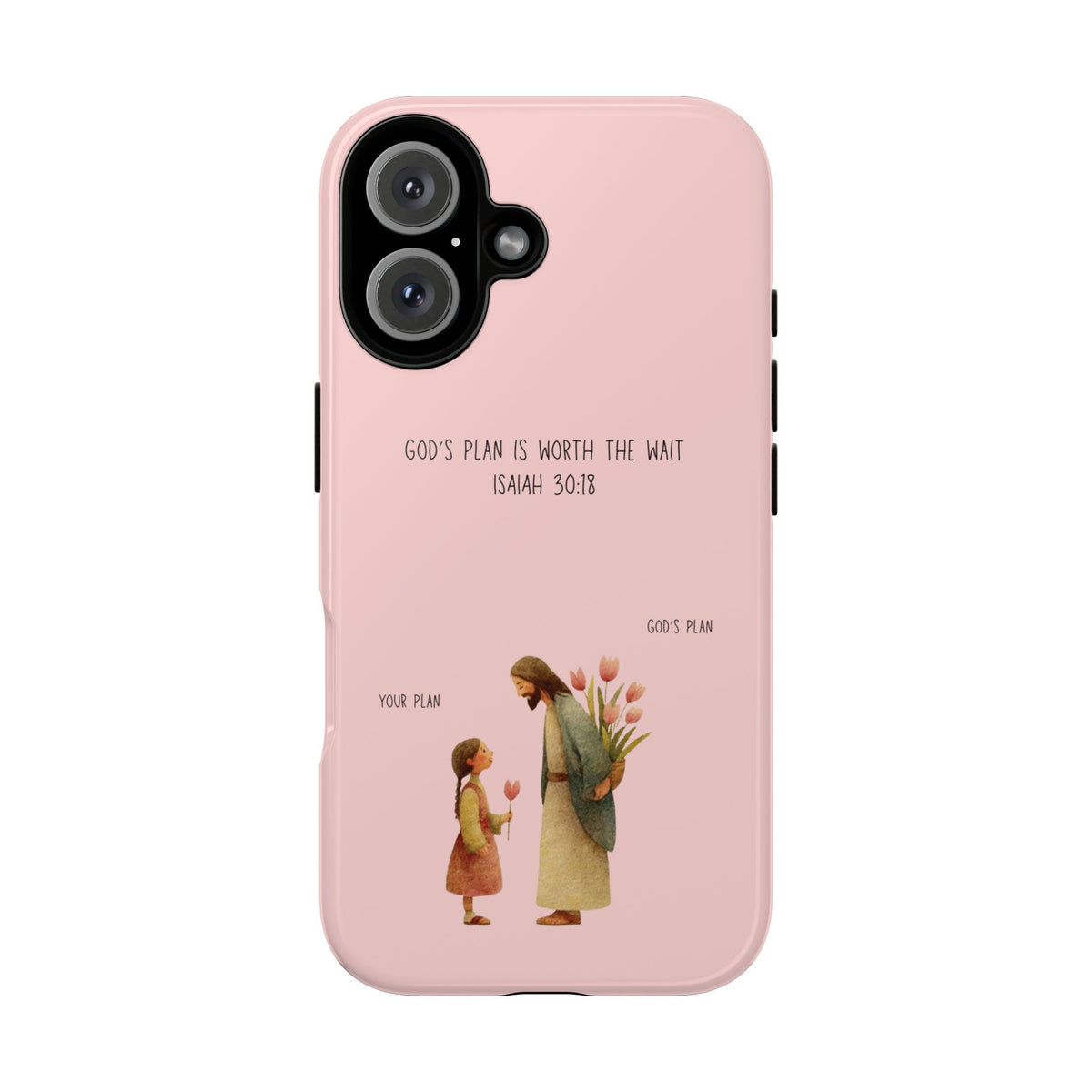 Christelijk telefoonhoesje Gods plan is beter roze mat