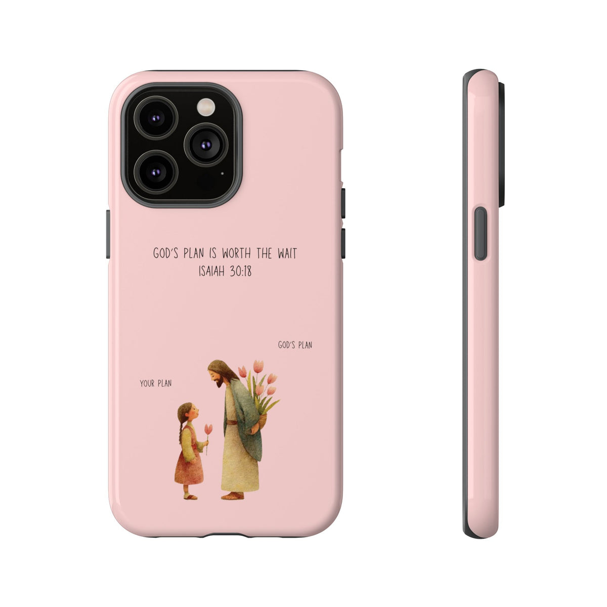 Christelijk telefoonhoesje Gods plan is beter roze mat