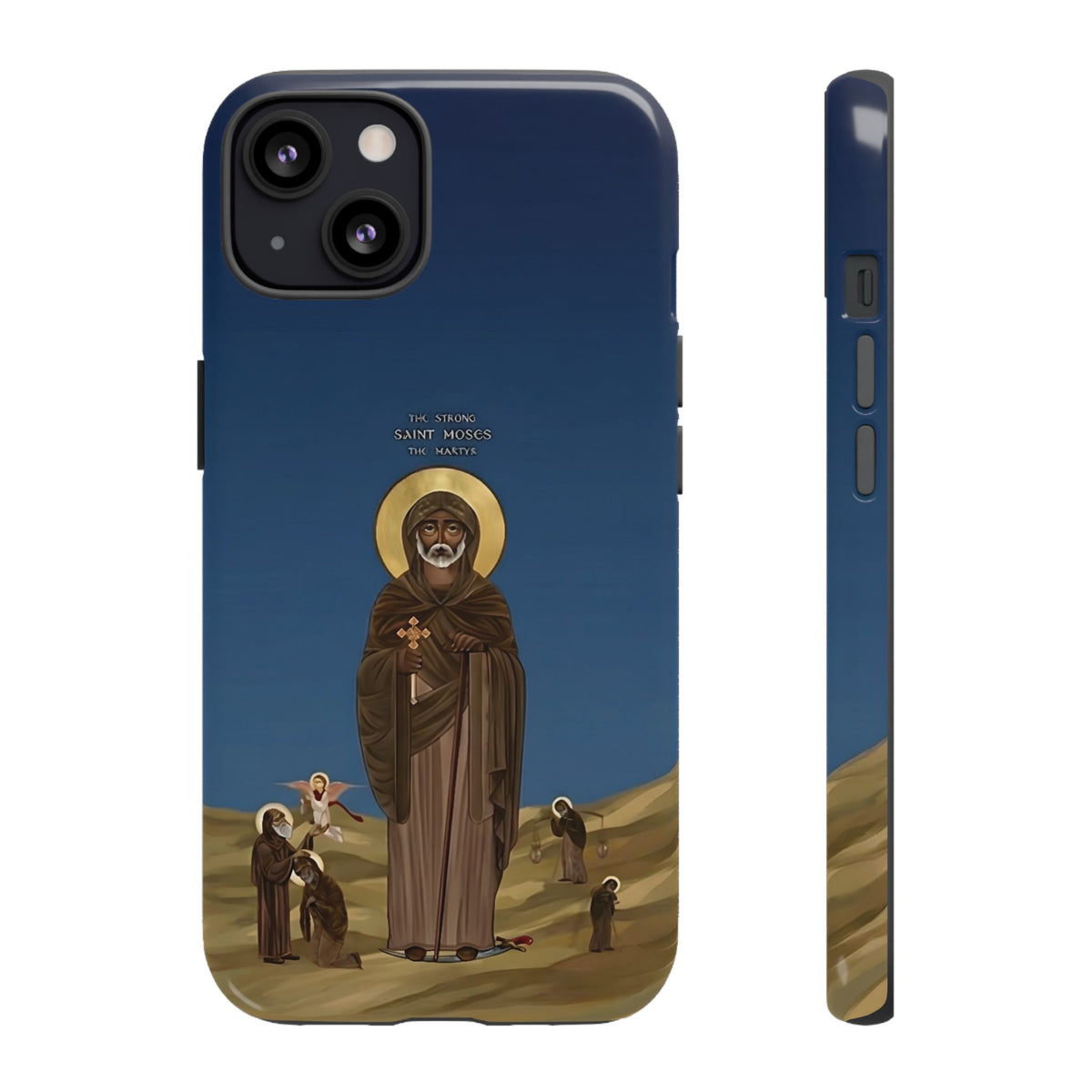 Christelijk telefoonhoesje Sint-Mozes de Sterke blauw mat