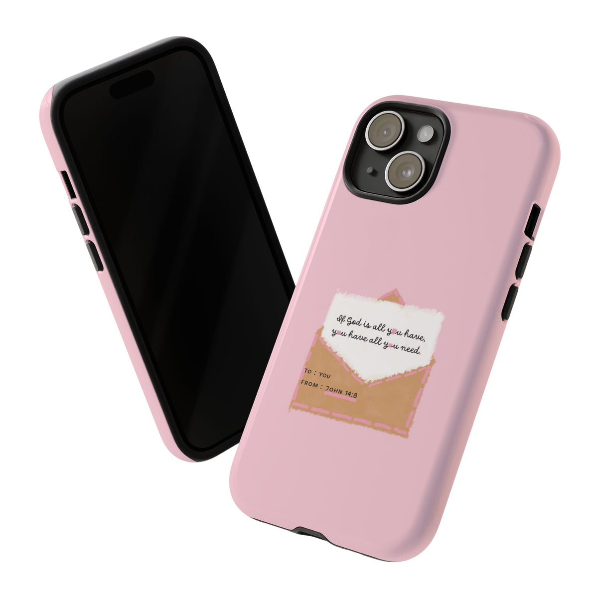 Christelijk telefoonhoesje God is alles wat je nodig hebt roze mat