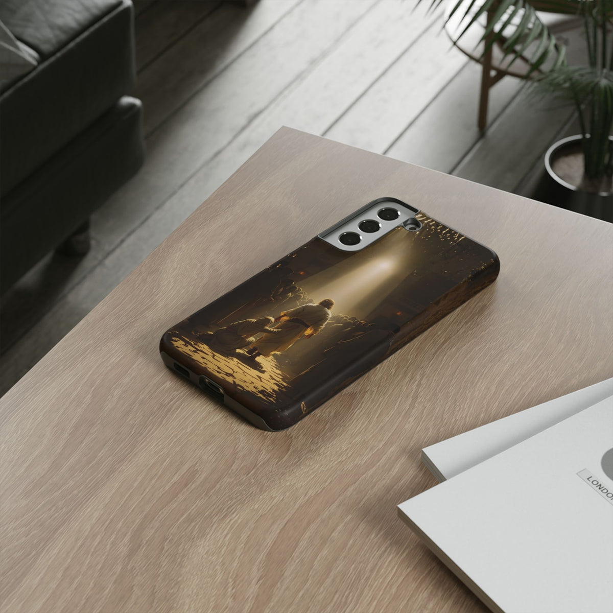 Christelijk telefoonhoesje Aangeraakt door geloof bruin mat