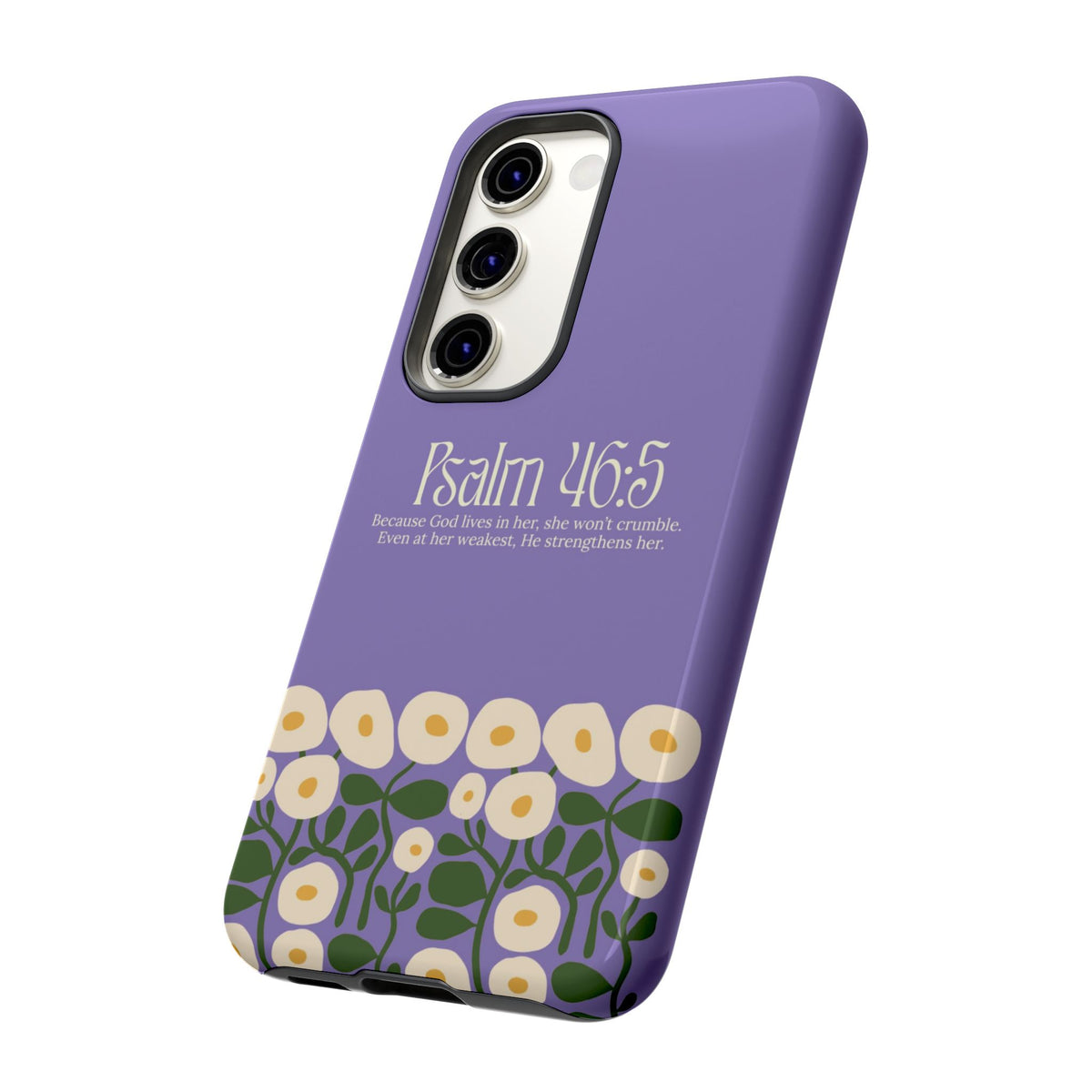 Christelijk telefoonhoesje God woont in haar lila mat