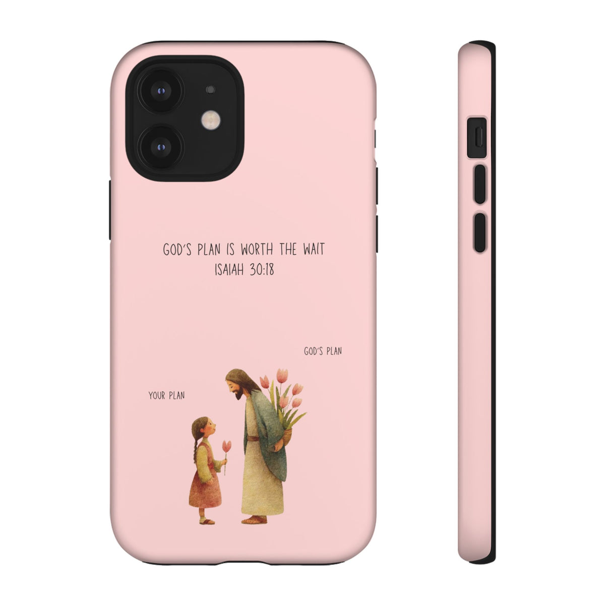 Christelijk telefoonhoesje Gods plan is beter roze mat