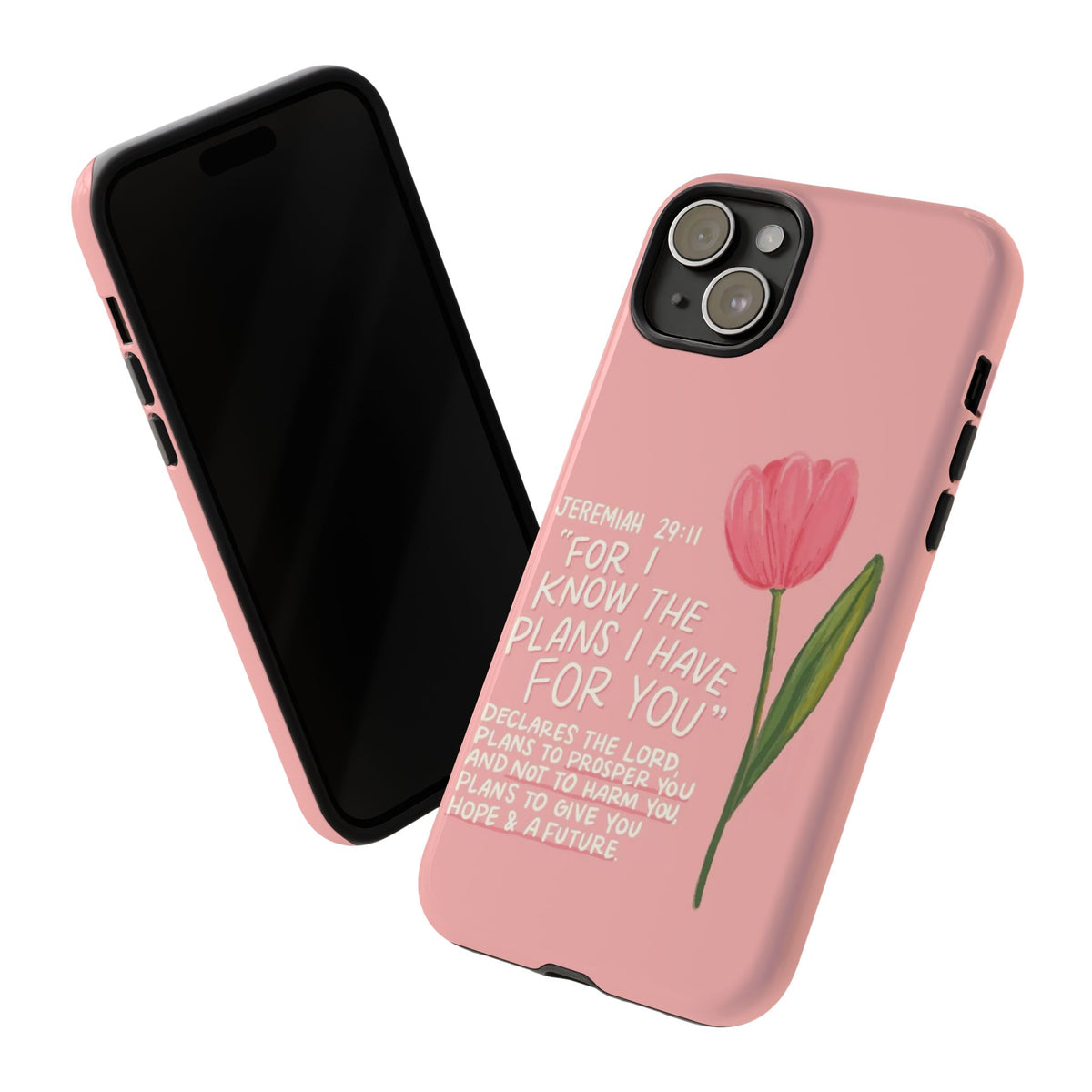 Christelijk telefoonhoesje Ik ken de plannen roze mat