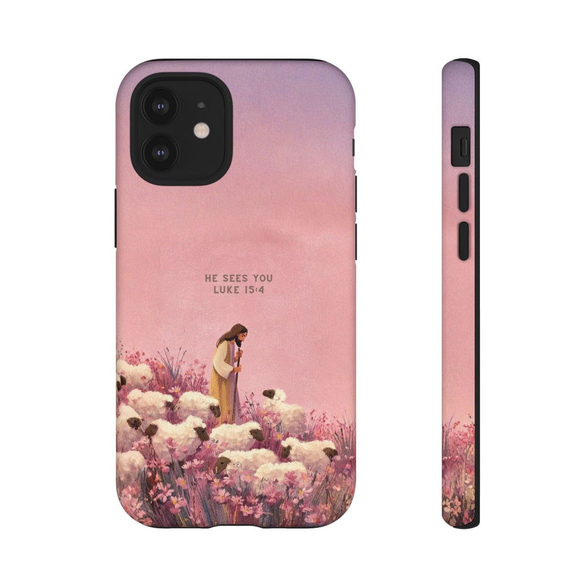 Christelijk telefoonhoesje Hij ziet jou roze mat