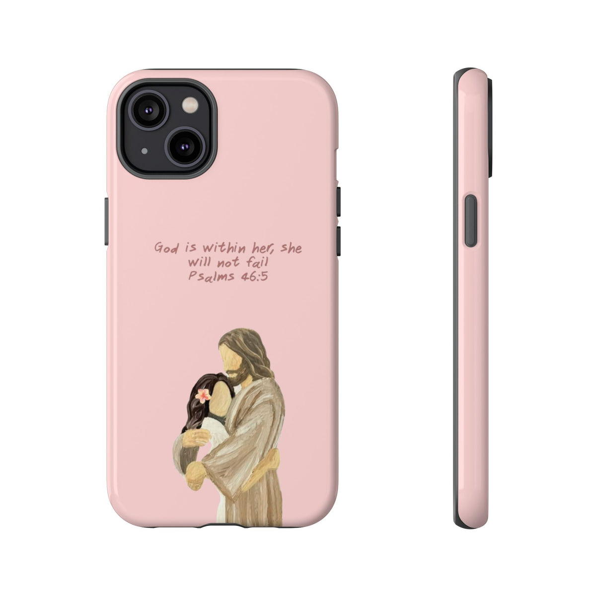 Christelijk telefoonhoesje God is in haar roze mat