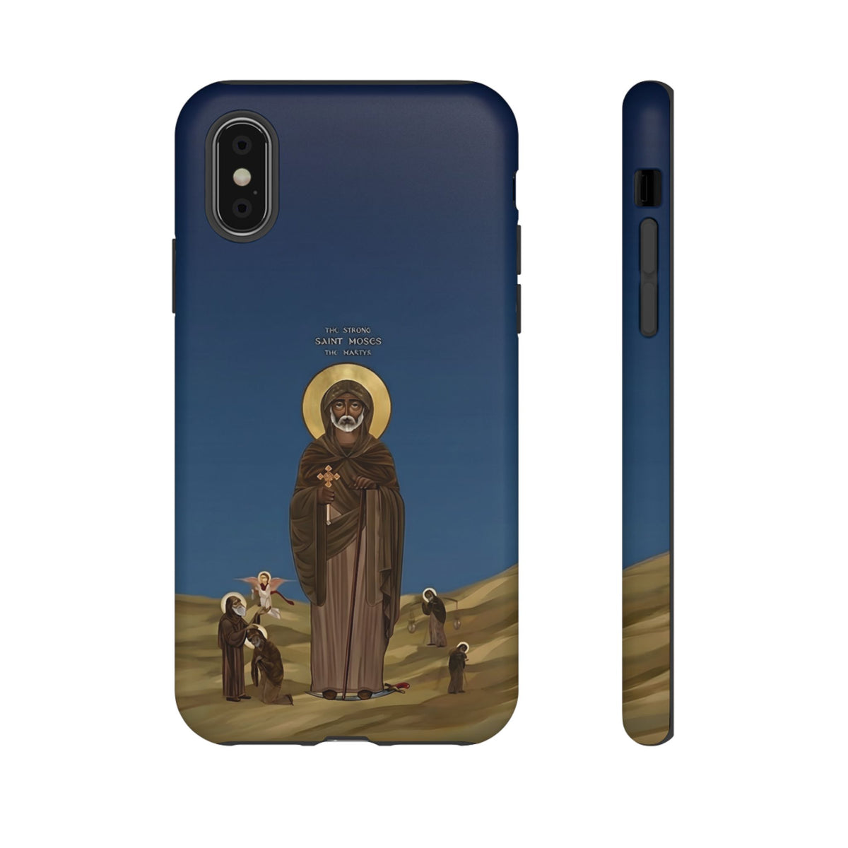 Christelijk telefoonhoesje Sint-Mozes de Sterke blauw mat