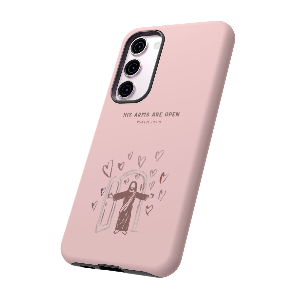 Christelijk telefoonhoesje Zijn armen staan open roze mat