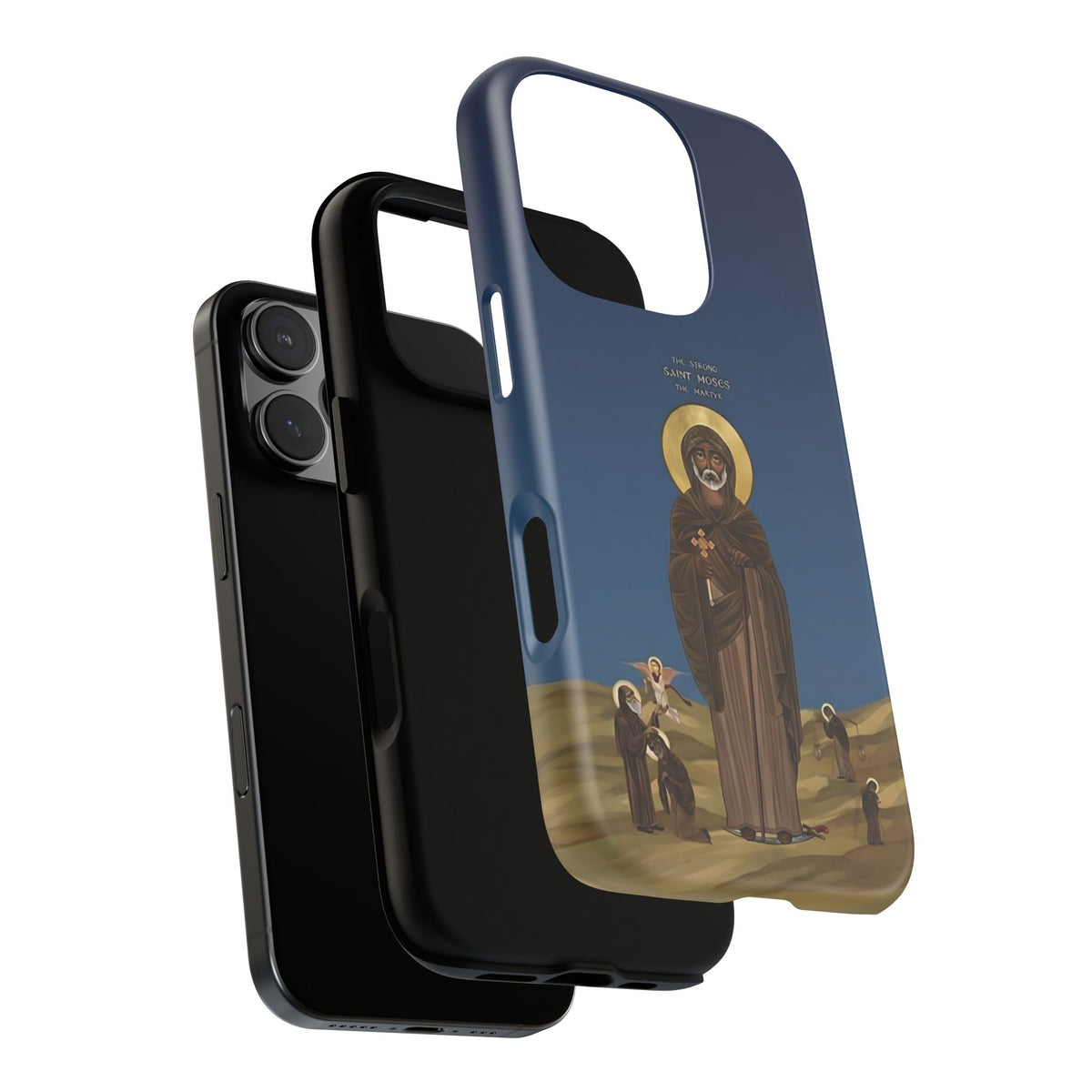 Christelijk telefoonhoesje Sint-Mozes de Sterke blauw mat