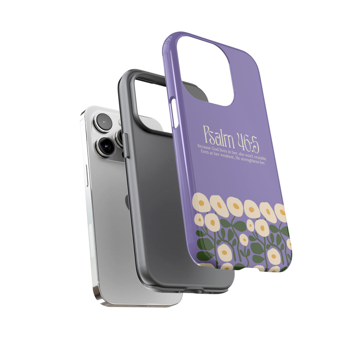 Christelijk telefoonhoesje God woont in haar lila mat