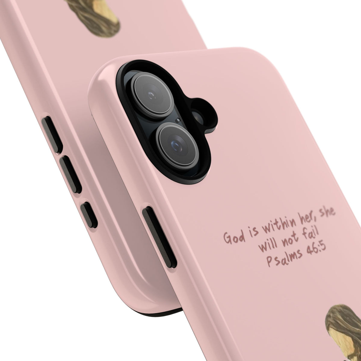 Christelijk telefoonhoesje God is in haar roze mat