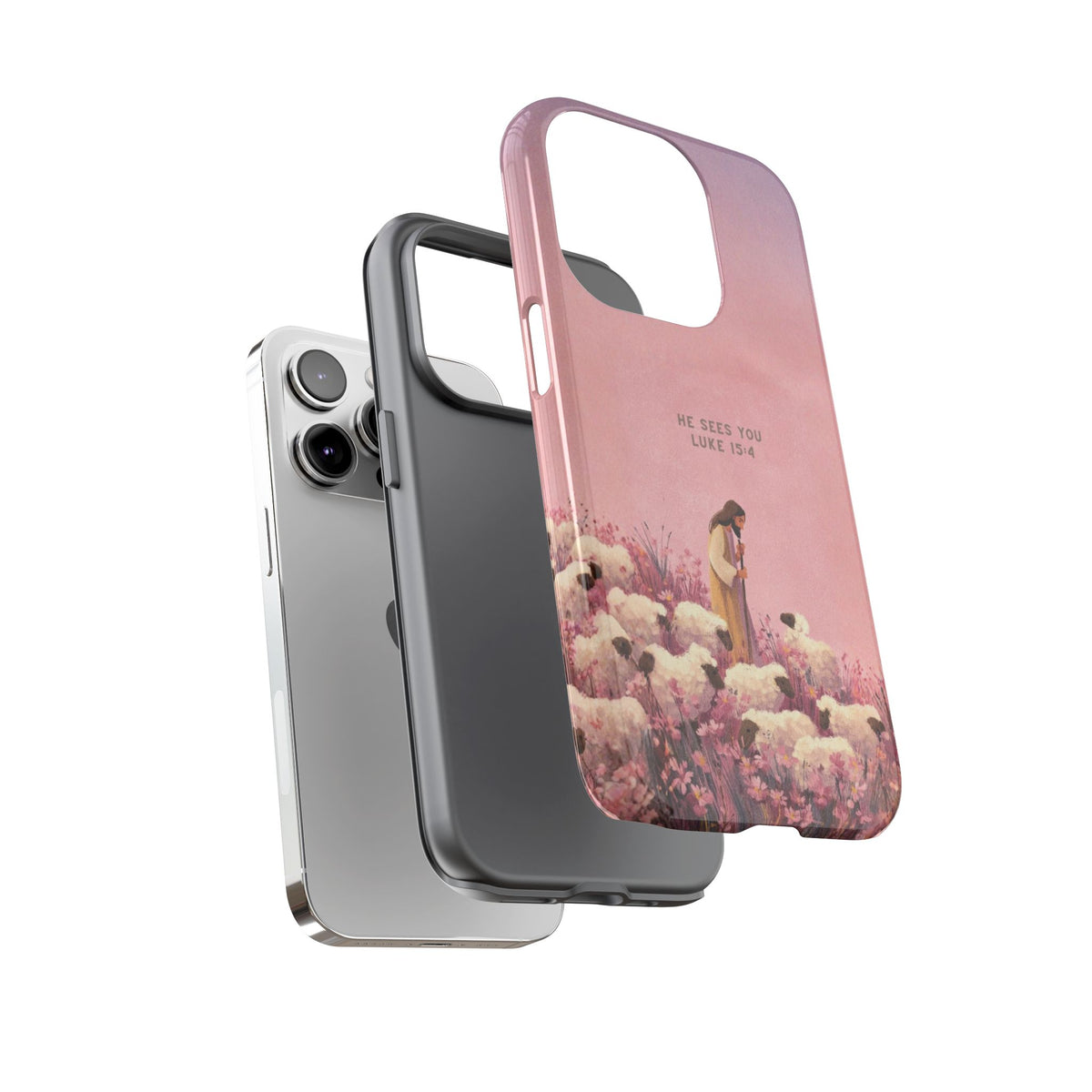 Christelijk telefoonhoesje Hij ziet jou roze mat