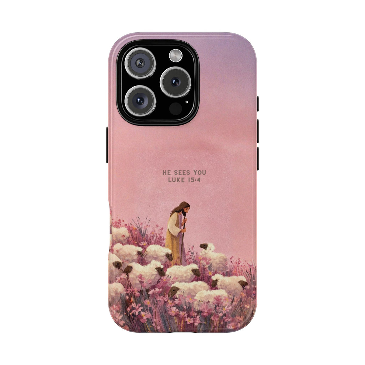 Christelijk telefoonhoesje Hij ziet jou roze mat