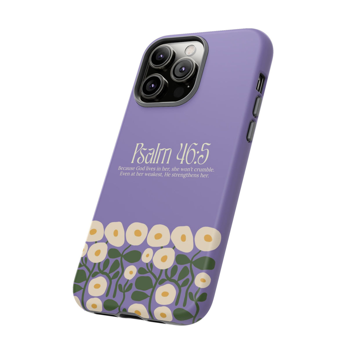 Christelijk telefoonhoesje God woont in haar lila mat