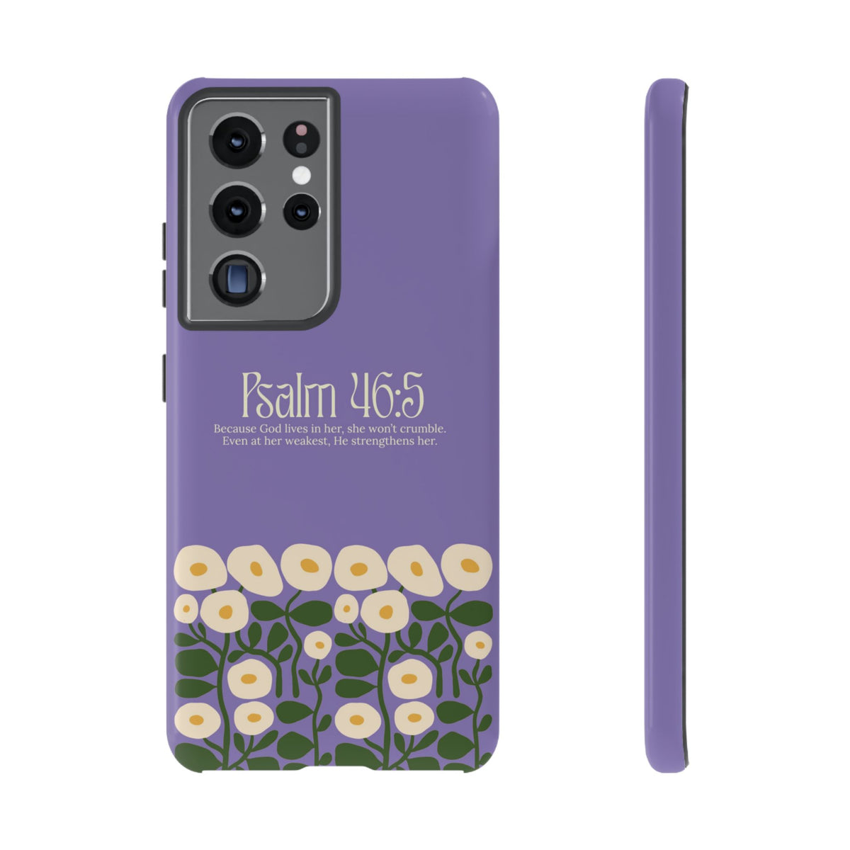 Christelijk telefoonhoesje God woont in haar lila mat