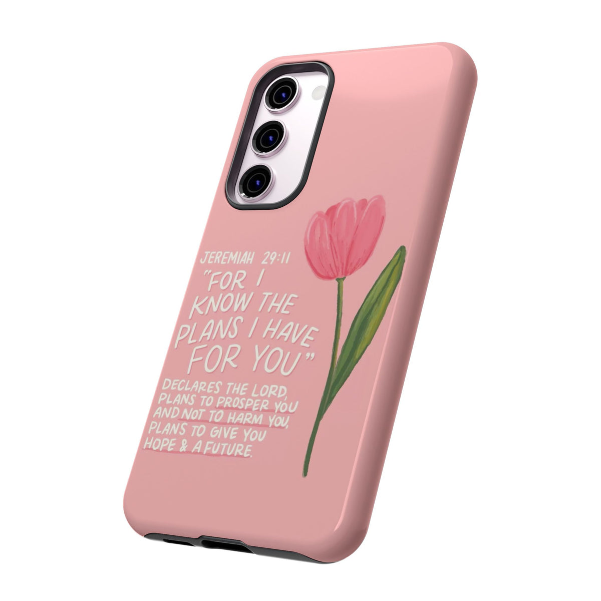 Christelijk telefoonhoesje Ik ken de plannen roze mat