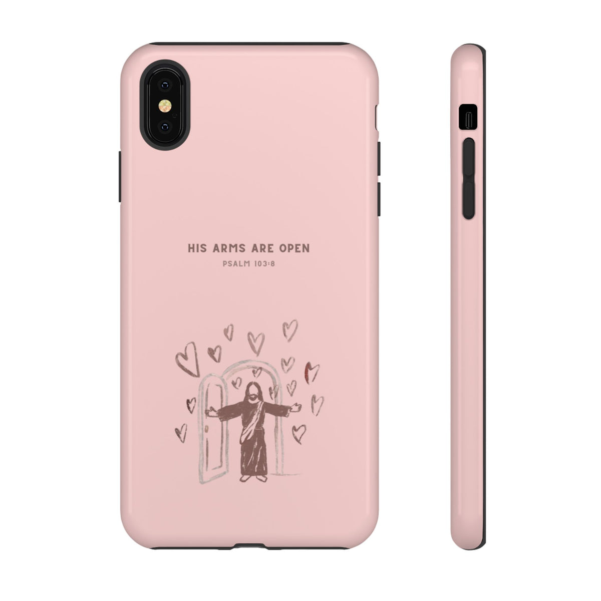 Christelijk telefoonhoesje Zijn armen staan open roze mat