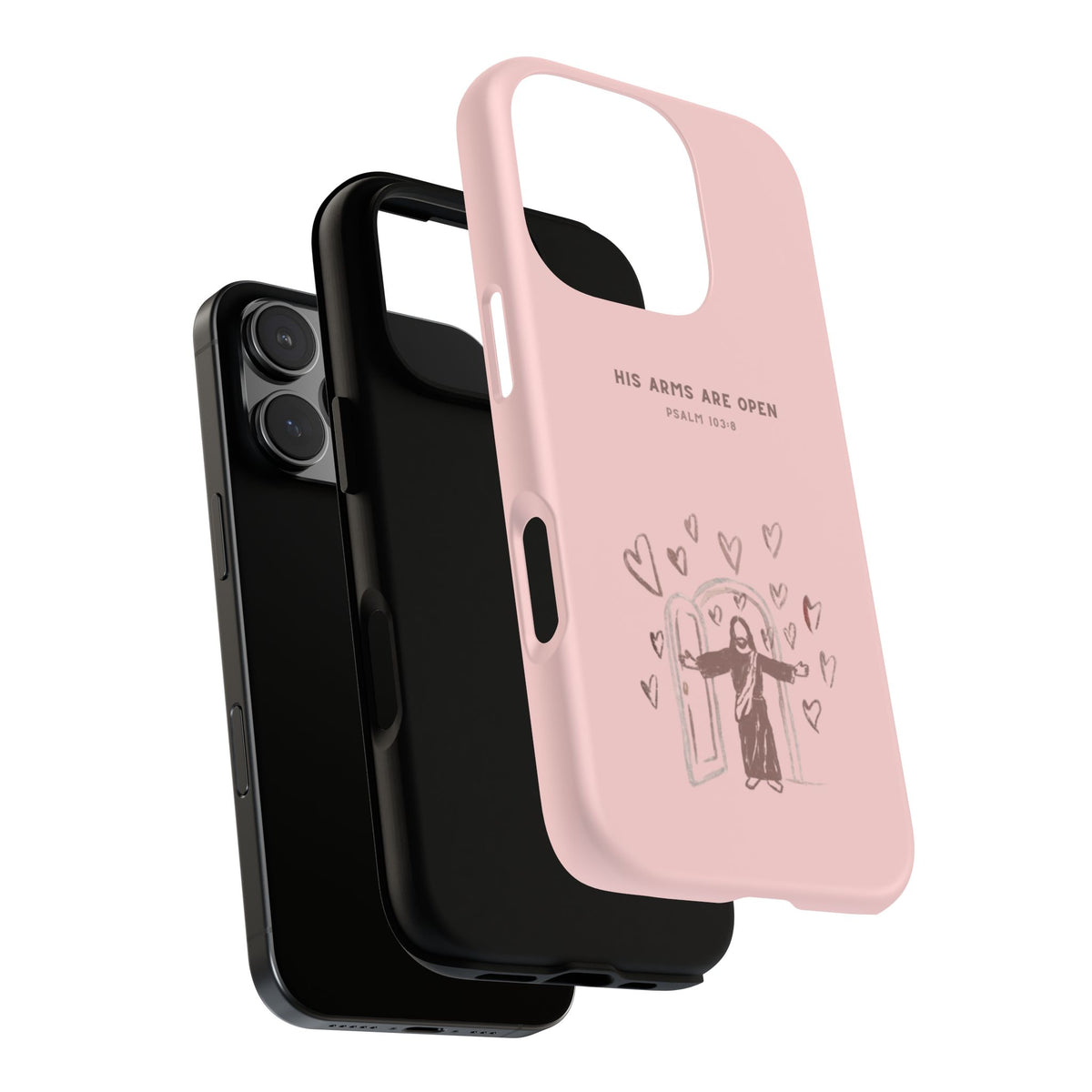 Christelijk telefoonhoesje Zijn armen staan open roze mat