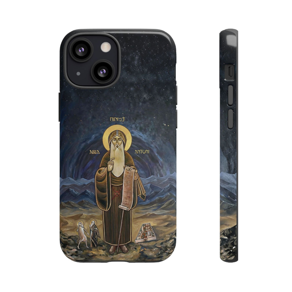 Christelijk telefoonhoesje Sint-Antonius de Grote donkerblauw mat