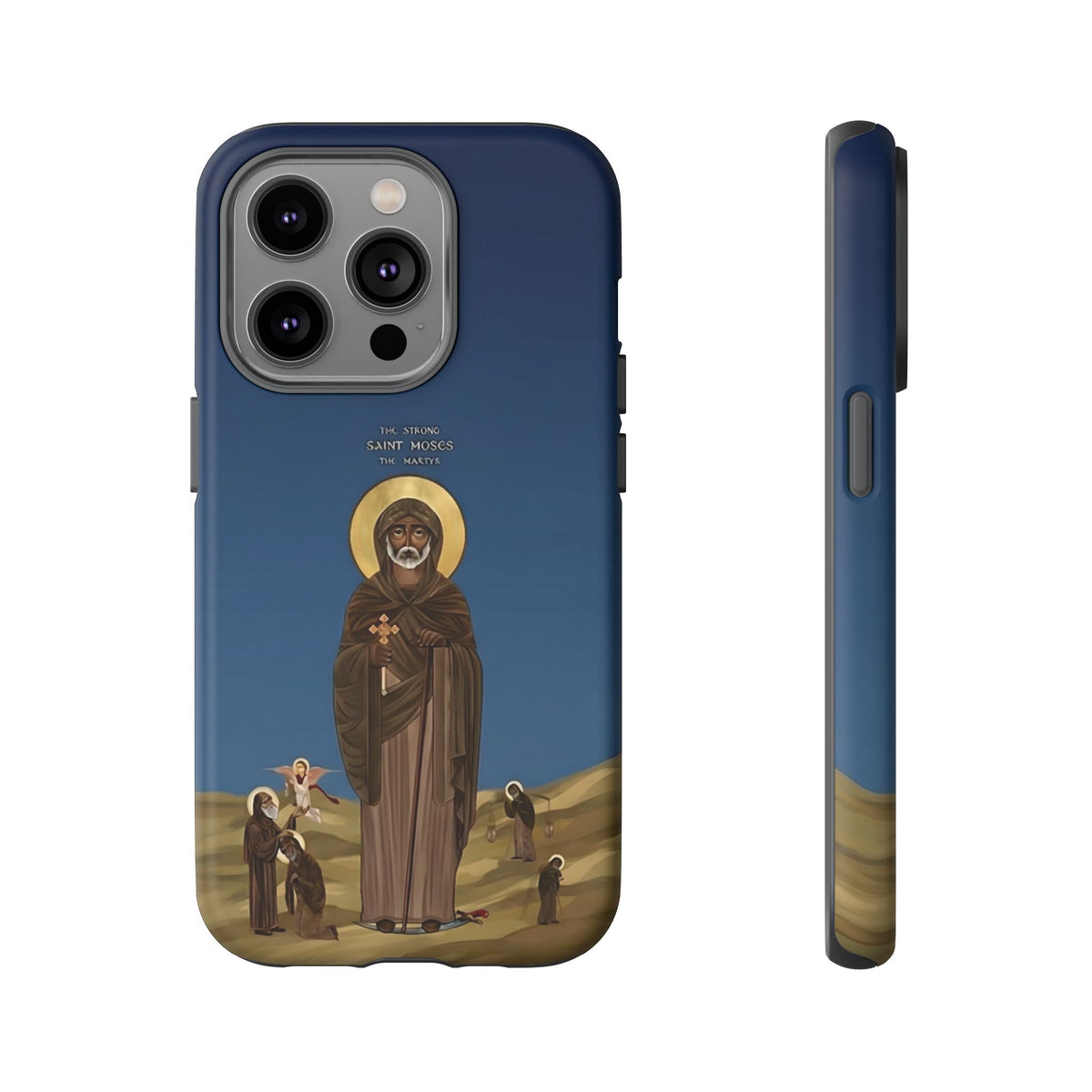 Christelijk telefoonhoesje Sint-Mozes de Sterke blauw mat