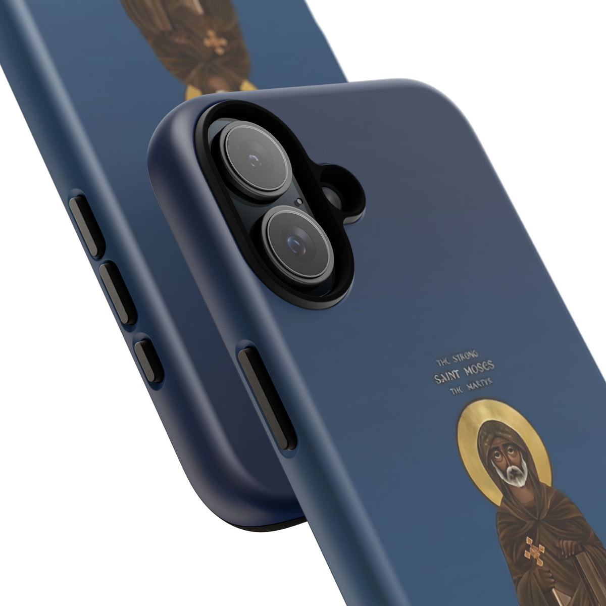 Christelijk telefoonhoesje Sint-Mozes de Sterke blauw mat