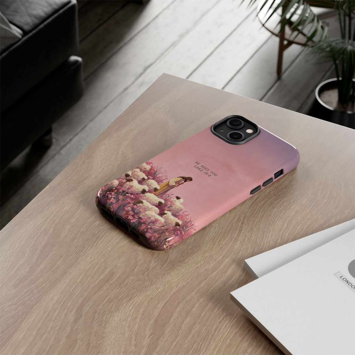 Christelijk telefoonhoesje Hij ziet jou roze mat