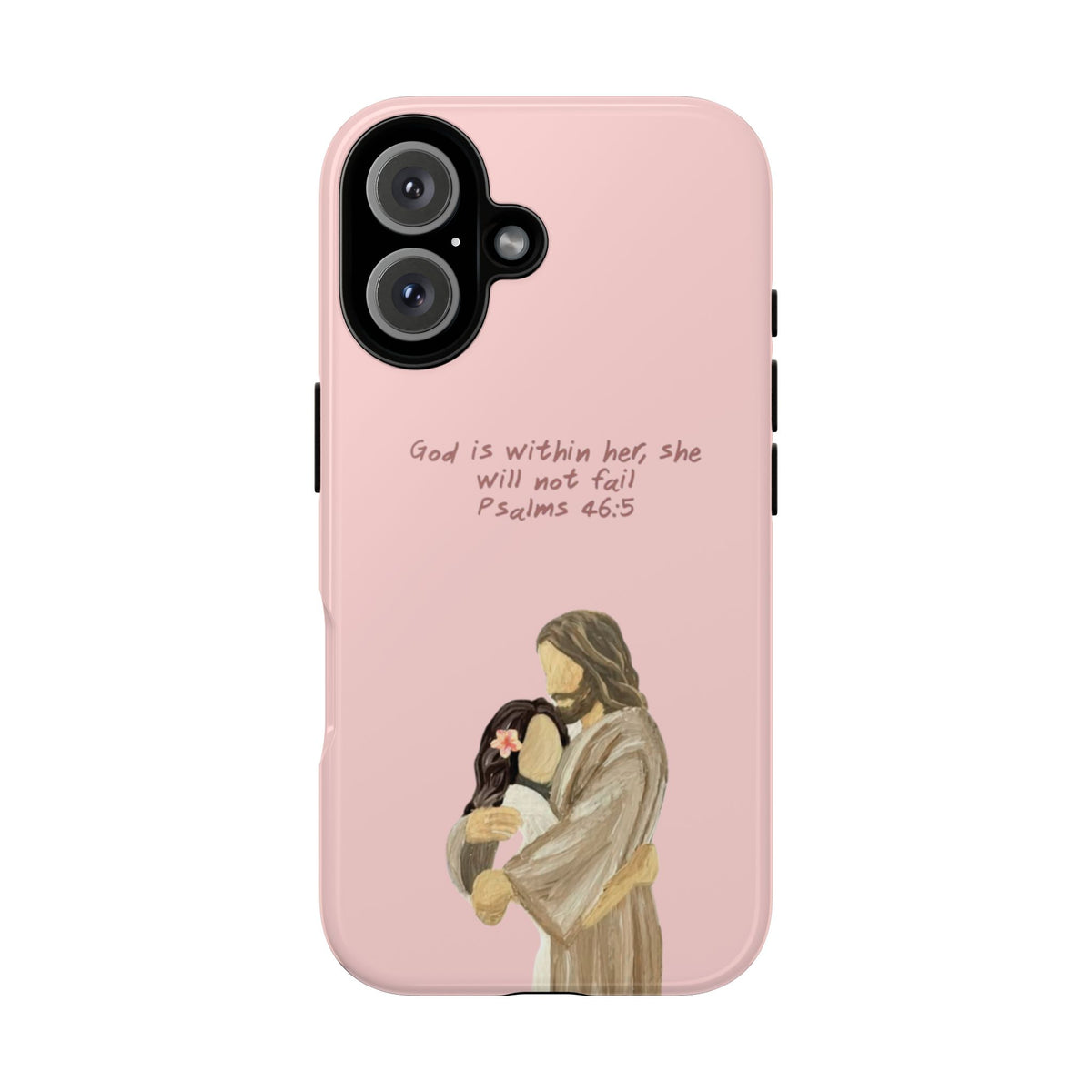 Christelijk telefoonhoesje God is in haar roze mat