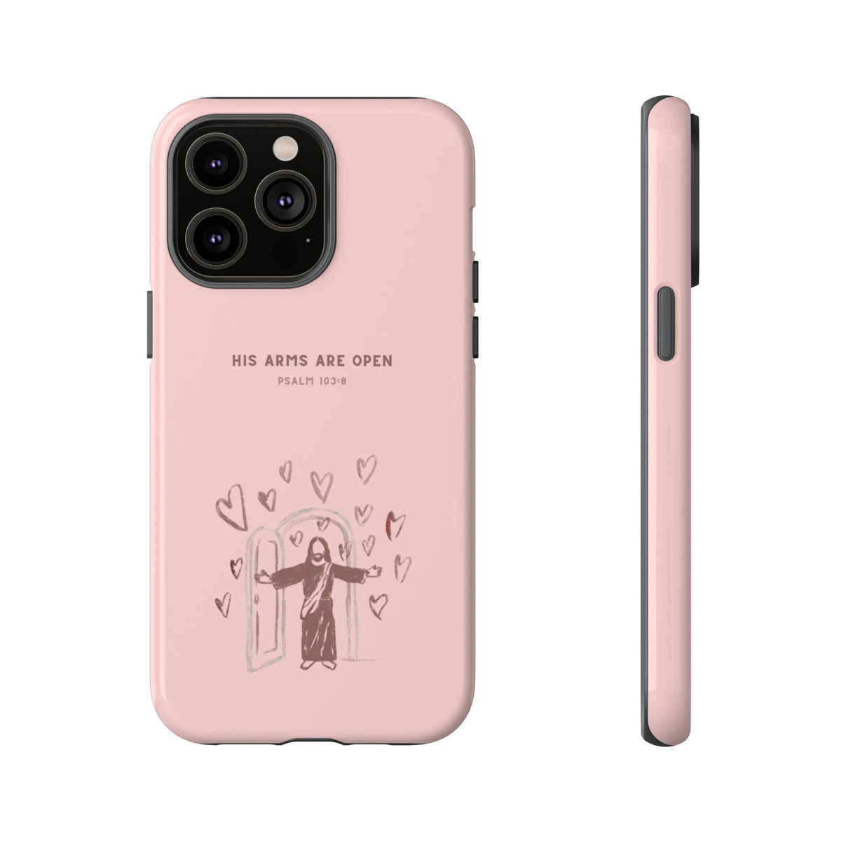 Christelijk telefoonhoesje Zijn armen staan open roze mat